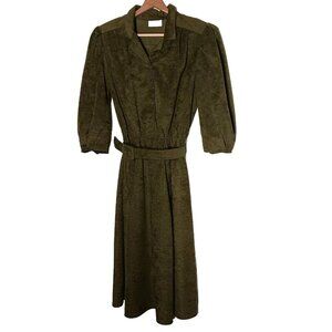 Stuart Alan Petites Dress Velour Army Green Long Sleeve Shirt Dress Vintage READ